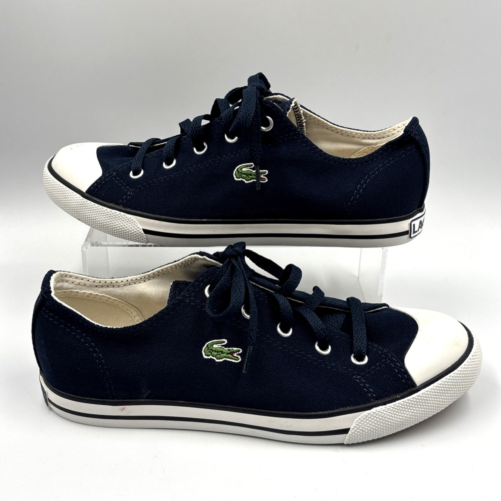 Lacoste Mens Size 7 Navy Blue Canvas Low Top Sneakers Shoes Crocodile Logo